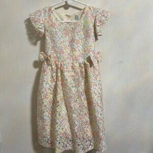 Girls Pastel‎ Floral Lace Dress Size 6-7 Dainty Elegant Cute Bows Feminine